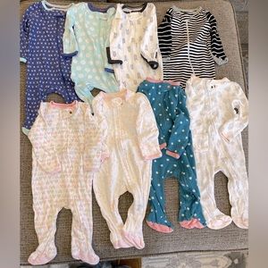Cloud Island 0-3 Month Zippered Sleepers. Set of 8. Great Used Condition.